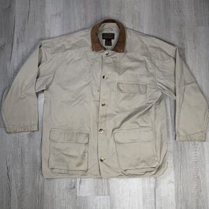 Vintage Eddie Bauer Jacket Mens 3XL Tan Brown Canvas Barn Chore Coat Workwear